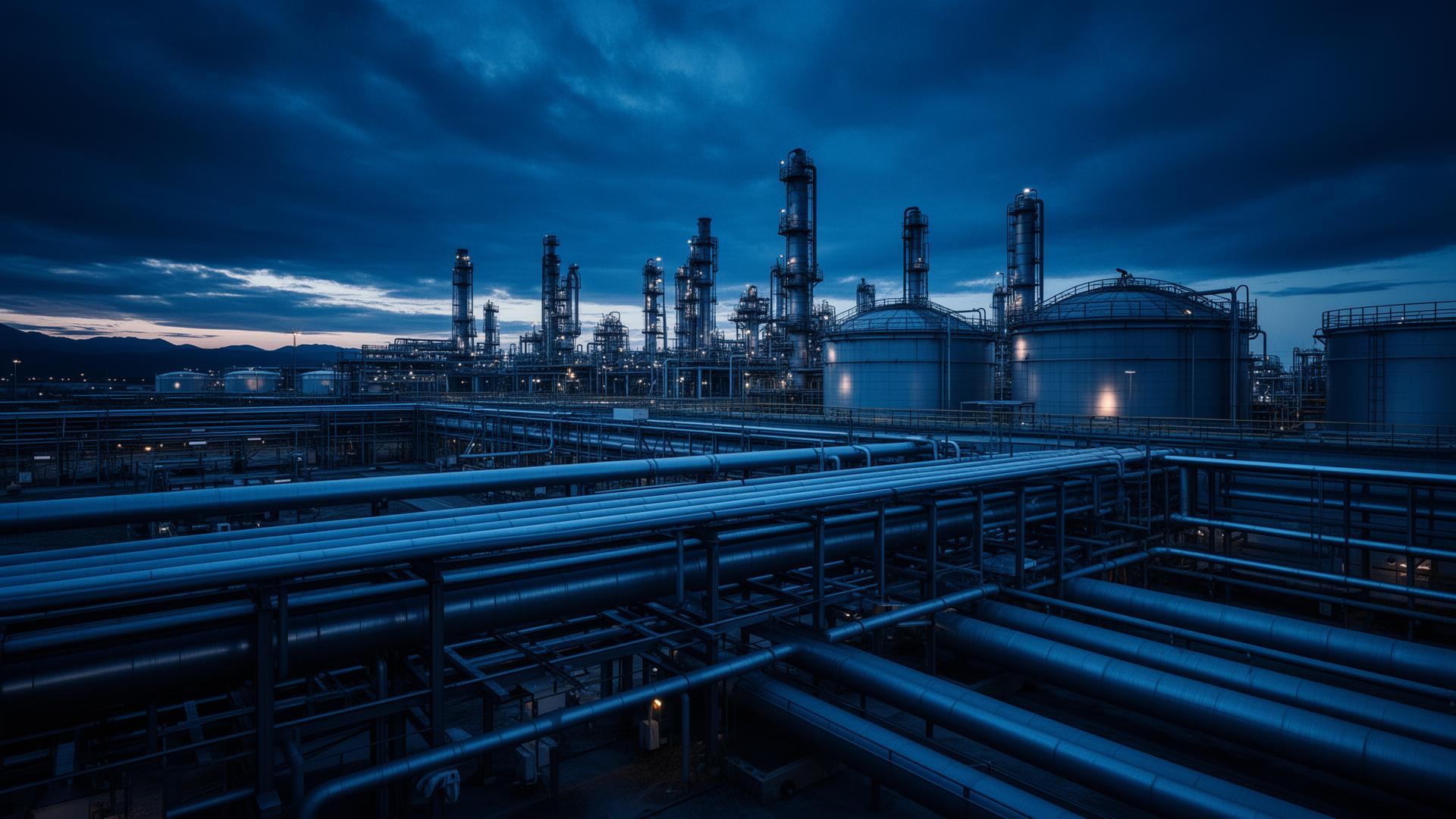 Raffinerie industrielle au crépuscule